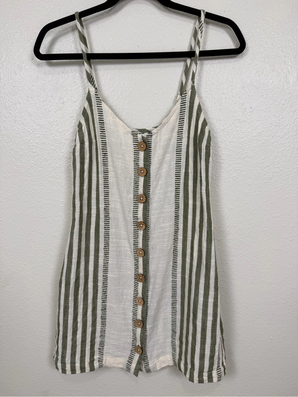 Rip Curl Olive and White Striped Button-Front Mini Dress